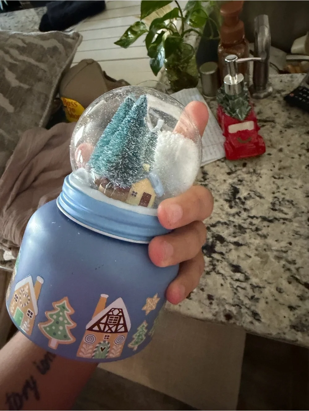 Holiday Gingerbread Village Snow Globe Jar - Blue